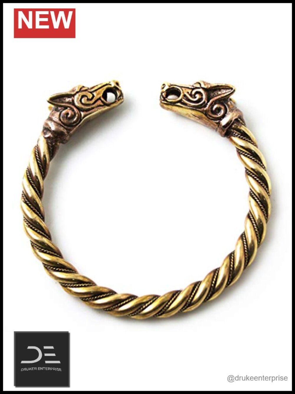 Viking Fenrir Wolf Head Bronze Cuff Bracelet Adjustable Bangle